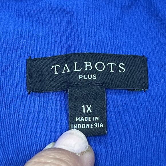 Talbots Plus Cotton Button Up Down Top Size 1X Royal Blue Office Mature Capsule - Picture 3 of 9